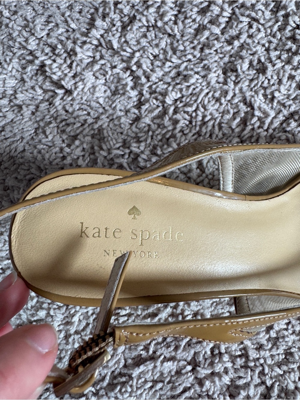 kate spade - Nude/Tan Mesh & Patent Leather Pointed-Toe Slingback Pumps - Picture 2 of 5